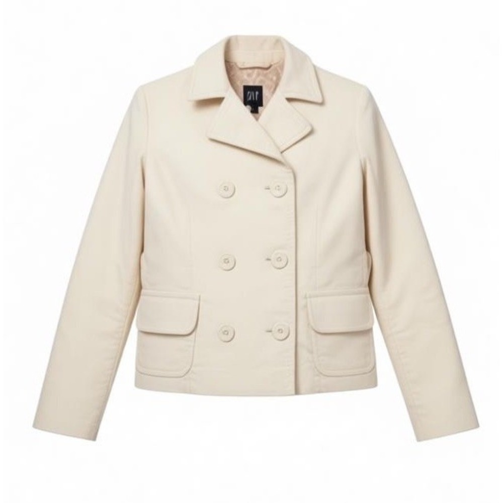 GAP‎ Women's Peacoat Jacket Size 0 Cream Double Breasted Cotton Casual Coat